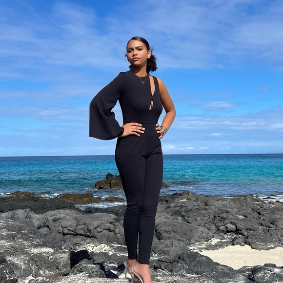 The King Kouture Pants - Only at The King Kouture Black Asymmetrical Kimono Sleeve Jumpsuit Small